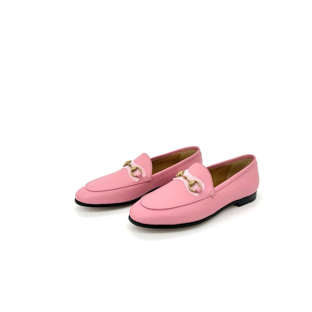 NIB Gucci Jordaan EU 37 US 7 Butterfly Pink Leather Gold Horsebit Flat Loafer - Picture 3 of 15